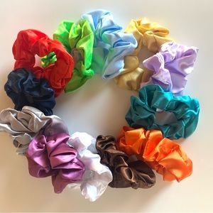 Hair Scrunchies set 12. Colorful Satin w/elastic band As Shown. NWOT unused